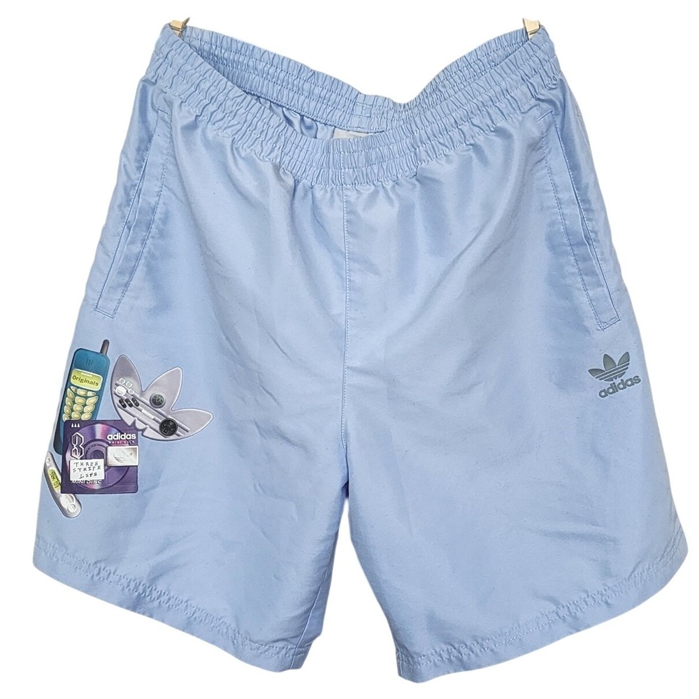 Adidas Original Kids Light Blue Retro Tech Graphic Shorts Y2K style M Activewear
